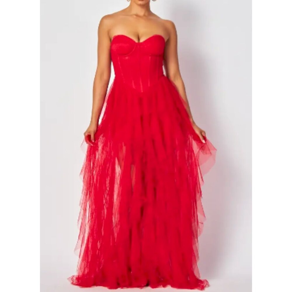 Strapless Floor-length Tulle Maxi Dress
